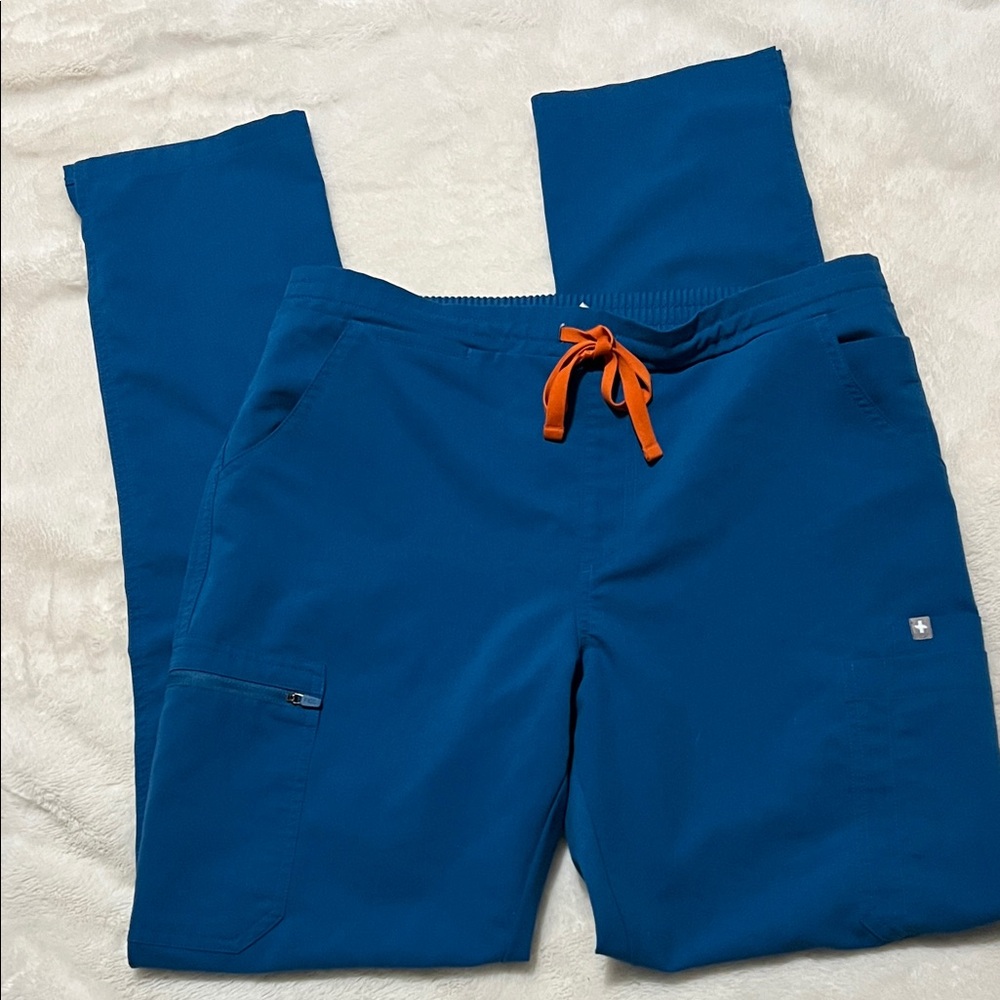 Figs Blue Scrub Bottoms with Orange Drawstring. Size Medium Tall. **As is**